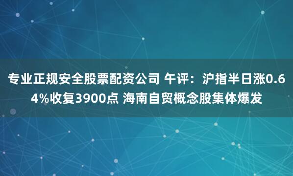 专业正规安全股票配资公司 午评：沪指半日涨0.64%收复3900点 海南自贸概念股集体爆发
